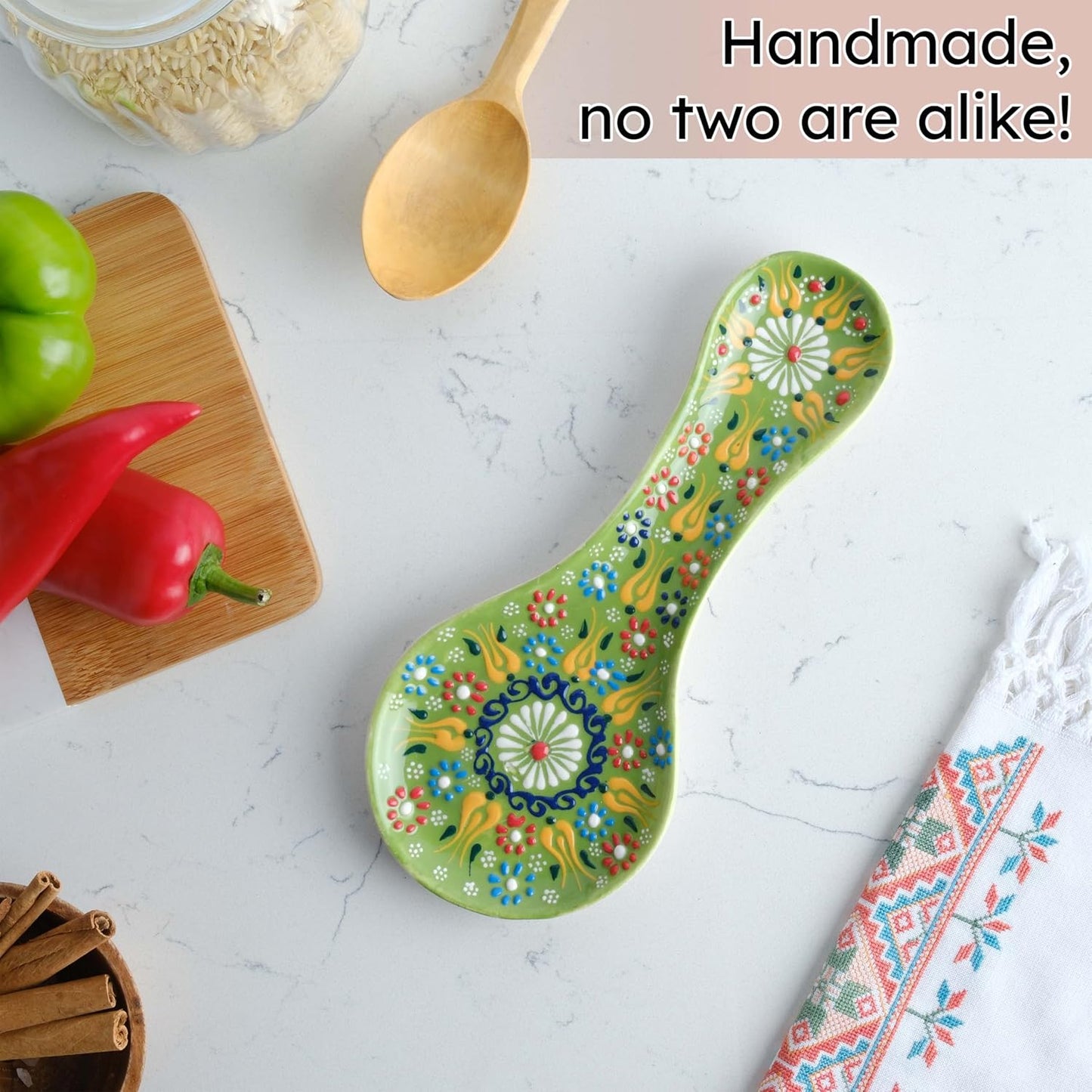 Handmade Spoon Rest, Ceramic Spoon Rest for Stove Top, 10" Spoon Rest for Kitchen Counter, Dishwasher Safe Spoon Holder for Stove, Housewarming Gifts Utensil Rest, Colorful Spoon Rests (Black)