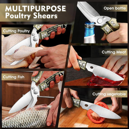 Dream Reach Poultry Shears, Heavy Duty Kitchen Shears with Serrated Edge, No Rust Spring Loaded, Multipurpose Stainless Steel Kitchen Scissors for Chicken, Bone, Meat, Turkey, Fish Thanksgiving Gifts