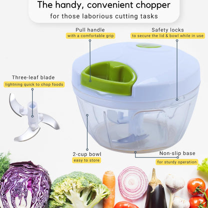 Brieftons QuickPull Manual Food Chopper: Large 4-Cup Powerful Hand Pull Chopper/Mincer/Mixer Blender to Chop Onion, Garlic, Vegetables, Fruits, Herbs for Salsa, Salad, Pesto, Puree, Indian Cooking