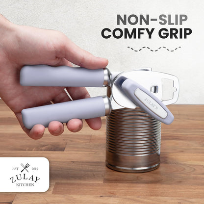 Zulay Kitchen Heavy Duty Stainless Steel Can Opener Manual with Bottle Opener - Rust Proof Manual Can Opener With Turn Knob & Comfy Soft Grip Handles - Black - Colors B