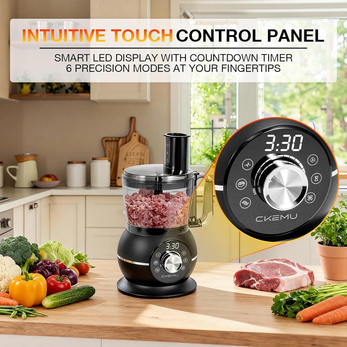 12 Cup Smart Food Processor, Electric Food Chopper Slicer with French-Fry Slicing Shredding Chopping Kneading Cutter, For Meat, Vegetable, Fries, Cheese, Meat & Veggie Prep, Puree