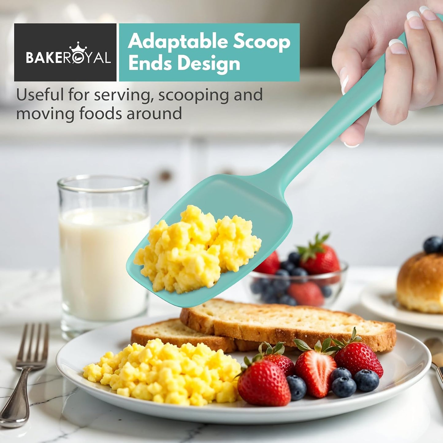 BakeRoyal Silicone Spatula Set - 4-Piece Rubber Spatulas Silicone Heat Resistant 600°F for Everyday Task - Seamless Design Kitchen Spatulas for Nonstick Cookware - Royal Blue