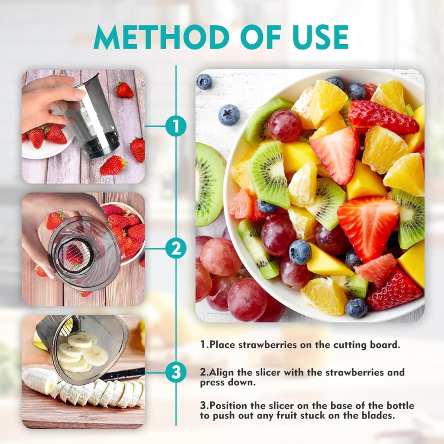 Fruit Slicer Cup, Cup Slicer for Strawberry, Banana, Hard-Boiled Egg, 2-in-1 Detachable Fruit Slicer, Premium Quickly Making Vegetable Salad Cutter, Craft Fruit Kitchen Tool