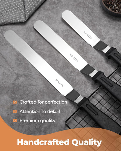 Kootek Angled Icing Spatula Set with 6" & 8" Blade, Stainless Steel Offset Spatula Frosting Smoother Cake Spatulas for Cake Decorating, Baking