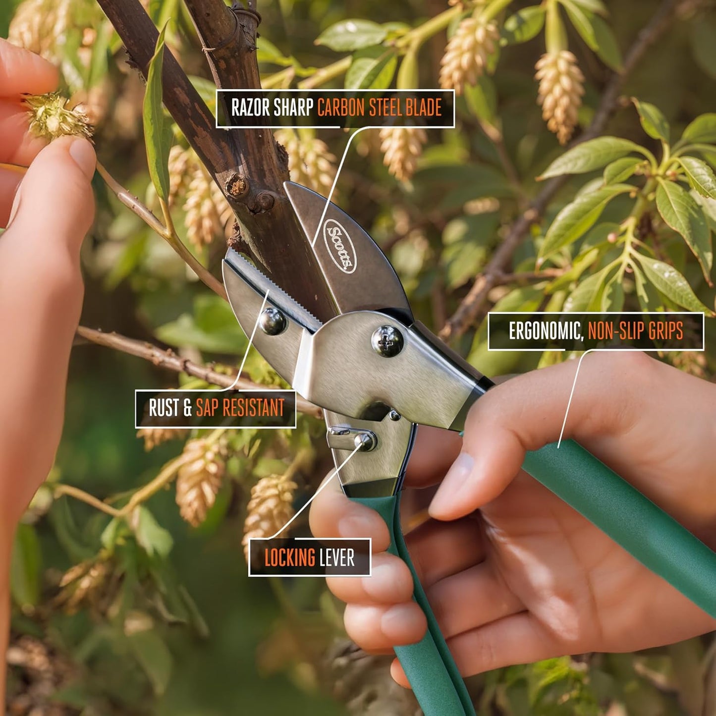 Scotts 8 in. All-Purpose Steel Garden Utility Shears with Serrated Blades – Comfort Grip Yard and Garden Scissors for Pruning Plants, Flowers, and Herbs
