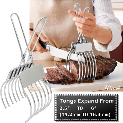 Stainless Steel Roast Beef Cutting Tongs Meat Bread Slicing Tong Onion Tomato Holder For Slicing Vegetable Fruits Cutting Kitchen Aid