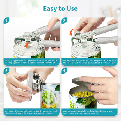 Ultrean Manual Can Opener Bottle Opener, Heavy Duty Stainless Steel Smooth Edge Manual Hand Held Can Opener With Soft Touch Handle, Rust Proof Oversized Handheld Easy Turn Knob (Black)