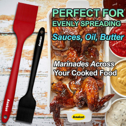 Anaeat 2 Pack Silicone Basting Pastry Brushes - Heat Resistant Brush with Soft Bristles, Hygienic One-Pieces Design, Marinade Brush Great in Baking for Spreading Oil Butter Sauce BBQ Grill (Black)