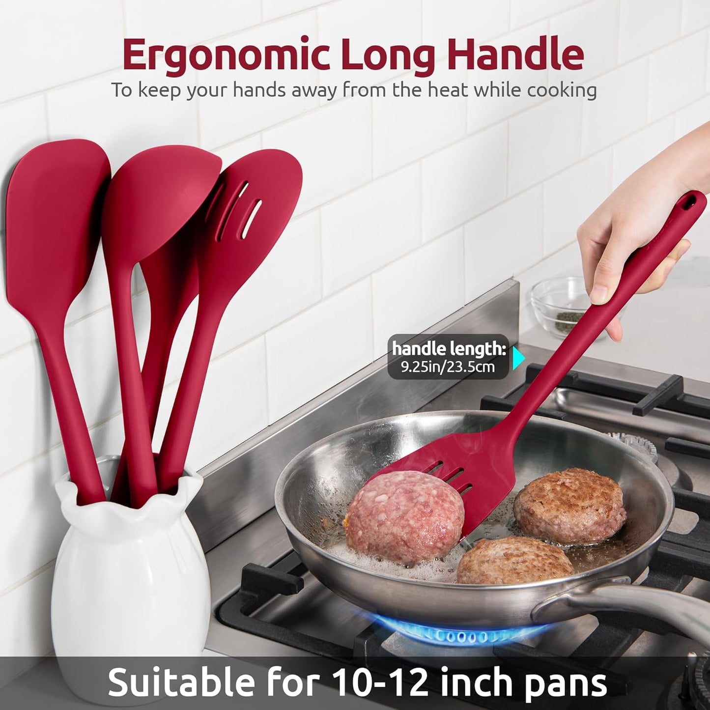 Silicone Kitchen Cooking Utensil Set: U-Taste High Heat Resistant 13.6in Long Kitchen Gadgets, BPA Free Non Stick Rubber Cook Accessories For Stir Frying, Serving, Basting, Mixing (5 Pieces, Black)