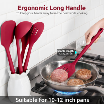 Silicone Kitchen Cooking Utensil Set: U-Taste High Heat Resistant 13.6in Long Kitchen Gadgets, BPA Free Non Stick Rubber Cook Accessories For Stir Frying, Serving, Basting, Mixing (5 Pieces, Black)