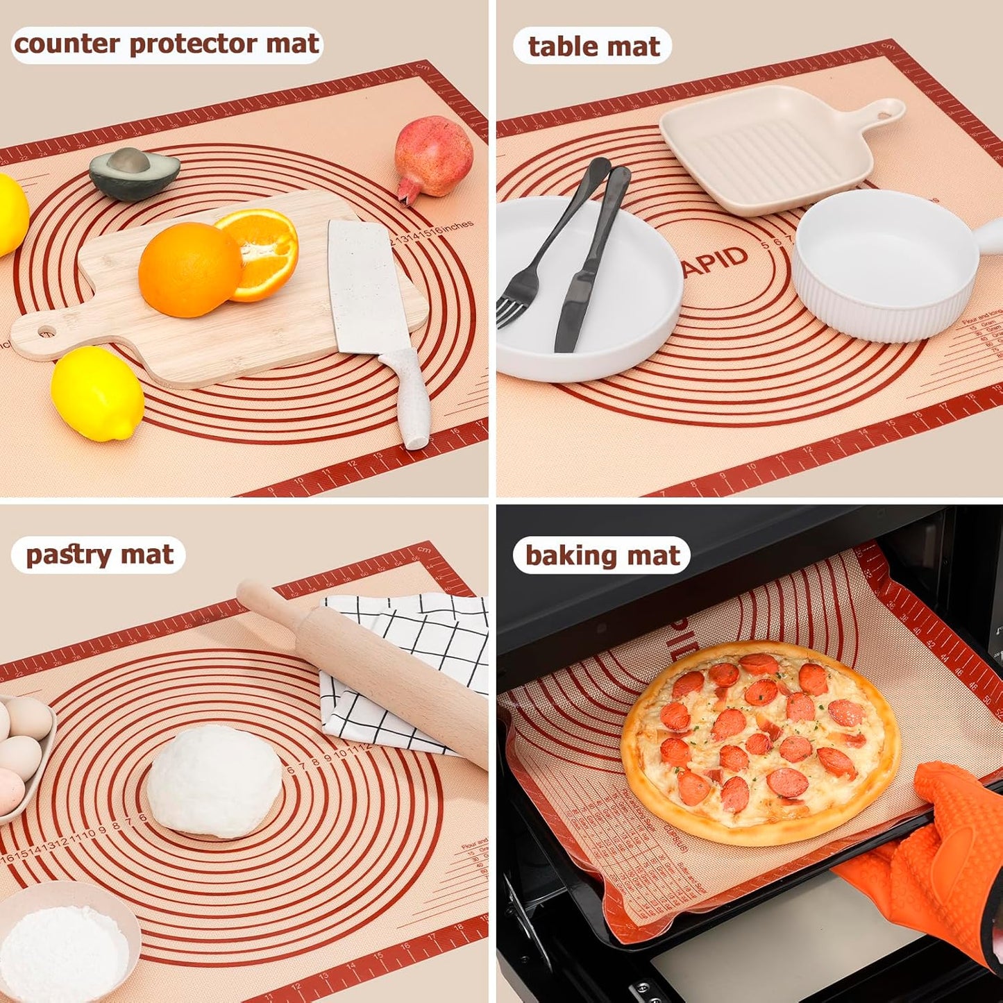 Sapid Extra Thick Silicone Pastry Mat Non-slip with Measurements for Non-stick Silicone Baking Mat Extra Large, Dough Rolling, Pie Crust, Kneading Mats, Countertop, Placement Mats (20" x 28",Gray)