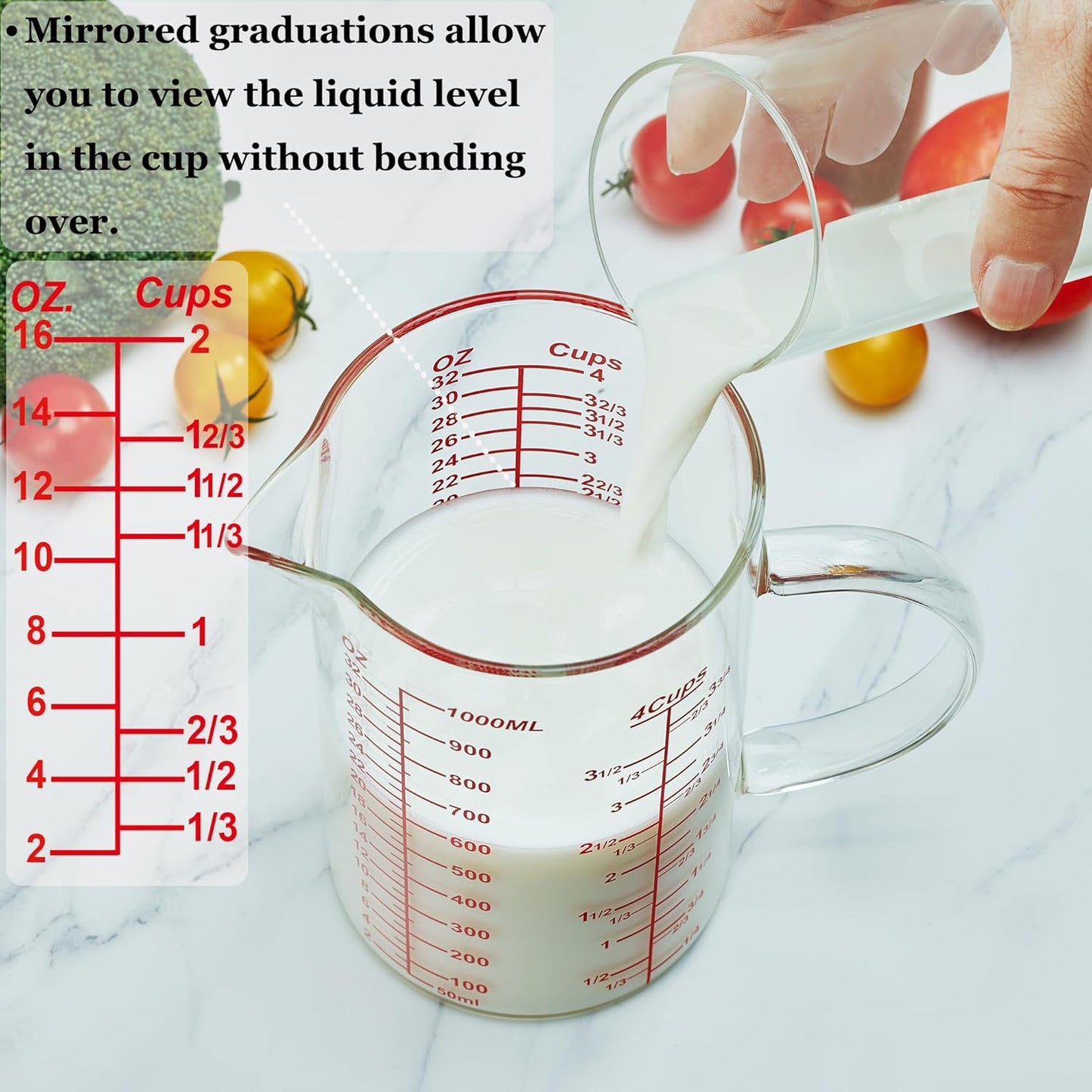Ackers BORO3.3 Measure Glass -[Insulated handle | V-Shaped Spout]-Made of High Borosilicate Glass Measuring for Kitchen or Restaurant, Easy to Read, 120 ML (4 Oz)