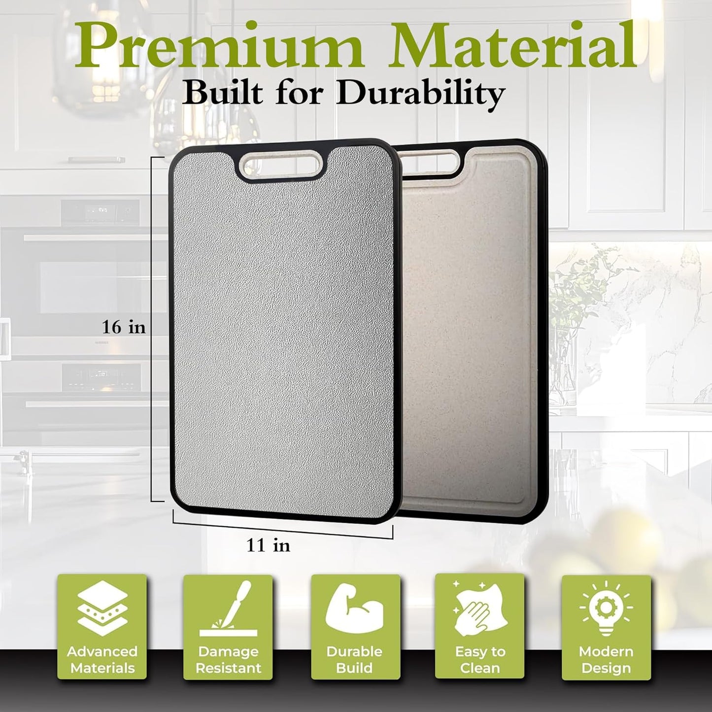 Titanium Cutting Board, 2-in-1 Double Sided Cutting Boards for Kitchen, Pure Titanium & Wheat Straw PP, Metal Chopping Board Easy to Clean for RV/Camping/Kitchen with Avocado Slicer 16"x11"