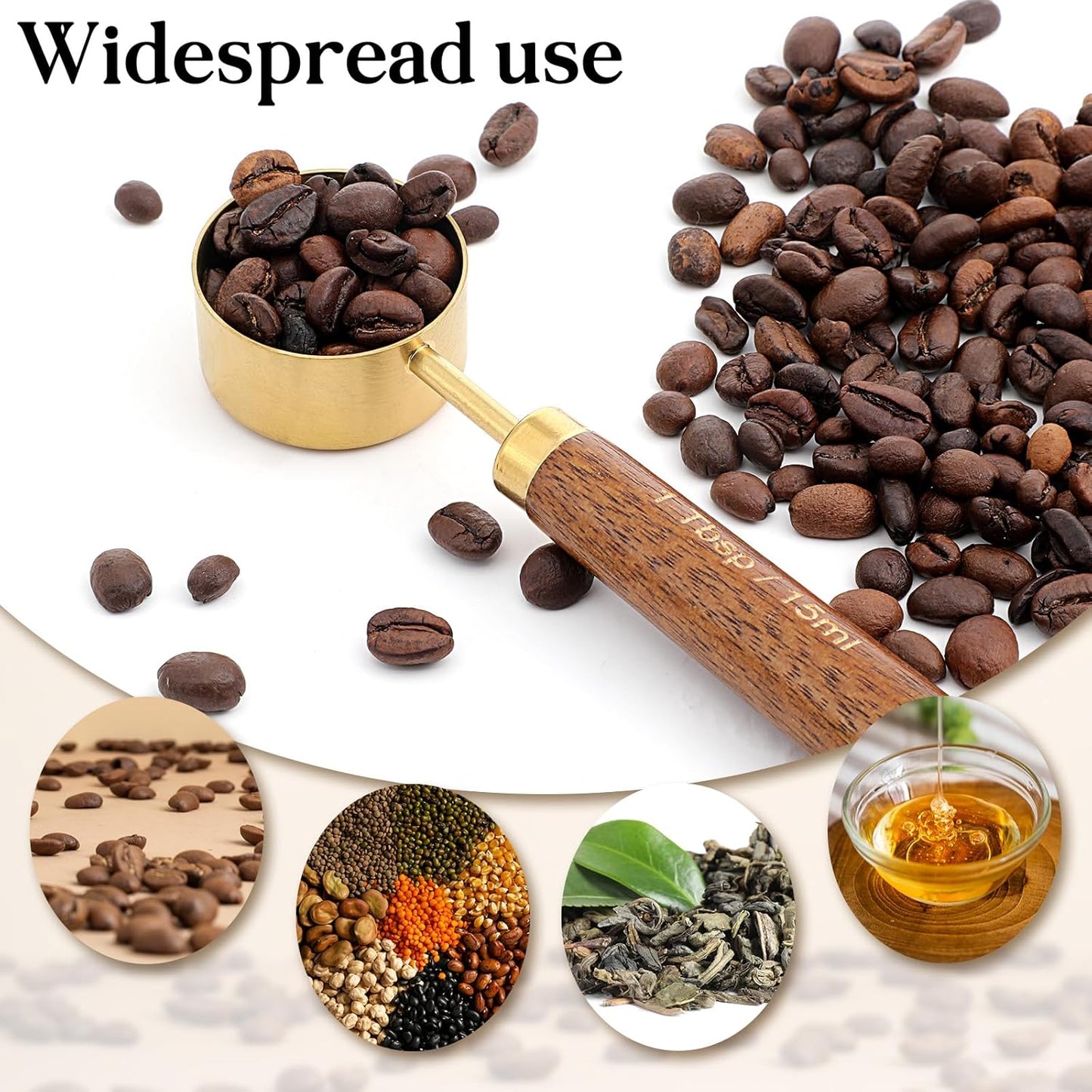 Gold Coffee Measuring Spoon, Stainless Steel Teaspoon Scoop, Walnut Handle, 15ml Capacity Tablespoon, Gold Plated for Coffee Tea, and More