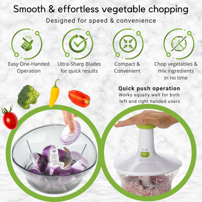 Brieftons Express Manual Food Chopper: 2-Cup, Hand Chopper Vegetable Cutter to Chop Veggies, Fruits, Herbs, Garlic Onion Chopper for Salsa, Salad, Pesto, Hummus, Guacamole, Coleslaw, Indian Cooking