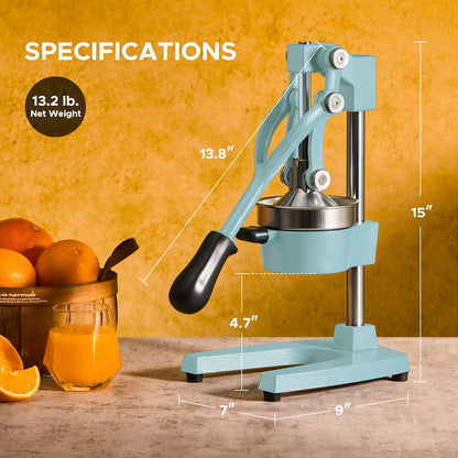 CO-Z Manual Citrus Juicer, Commercial Grade Cast Iron Orange Juicer, Professional Heavy Duty Juice Press with Removable Strainer, Manual Juice Extractor for Orange Lemon Pomegranate Citrus, Black