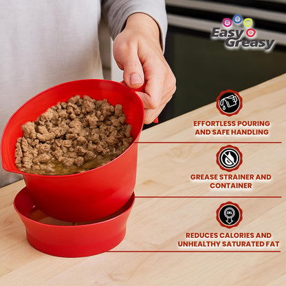 3-Piece Colander Grease Strainer Set – Green Grease Separator with Handle, Container & Lid – Strains Bacon, Pasta, Ground Beef – BPA-Free Kitchen Gadget