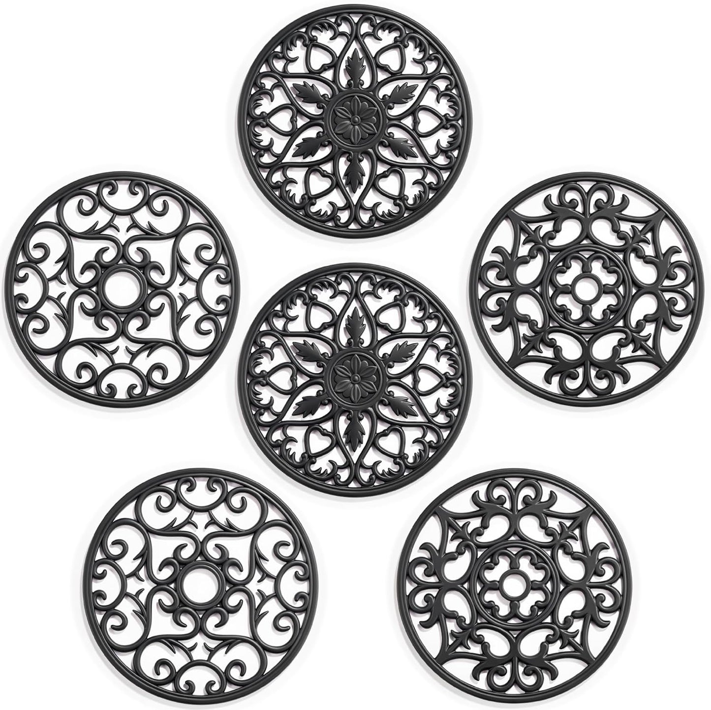 SMARTAKE 6 Set Silicone Trivet Mats for Hot Dishes, Heat Resistant Pots and Pans Holders, Non-Slip Flexible Hot Pads Coasters for Countertops Table, Modern Kitchen Decor Accessories (Black)
