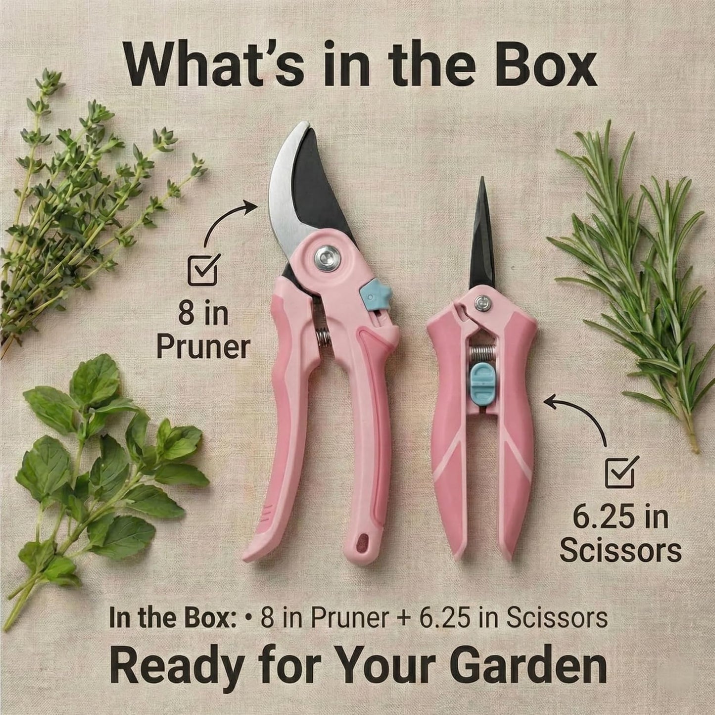 NEXON Garden Pruning Shears 2 Pack, 8" Bypass Hand Pruner & 6.25" Precision Garden Scissors, Professional Garden Clippers for Plants and Flowers