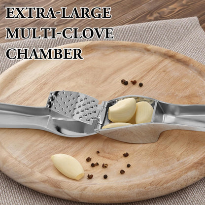Heavy Duty Professional Garlic Press & Mincer - Rust-Proof, Dishwasher Safe with Easy-Grip Handle - Silver
