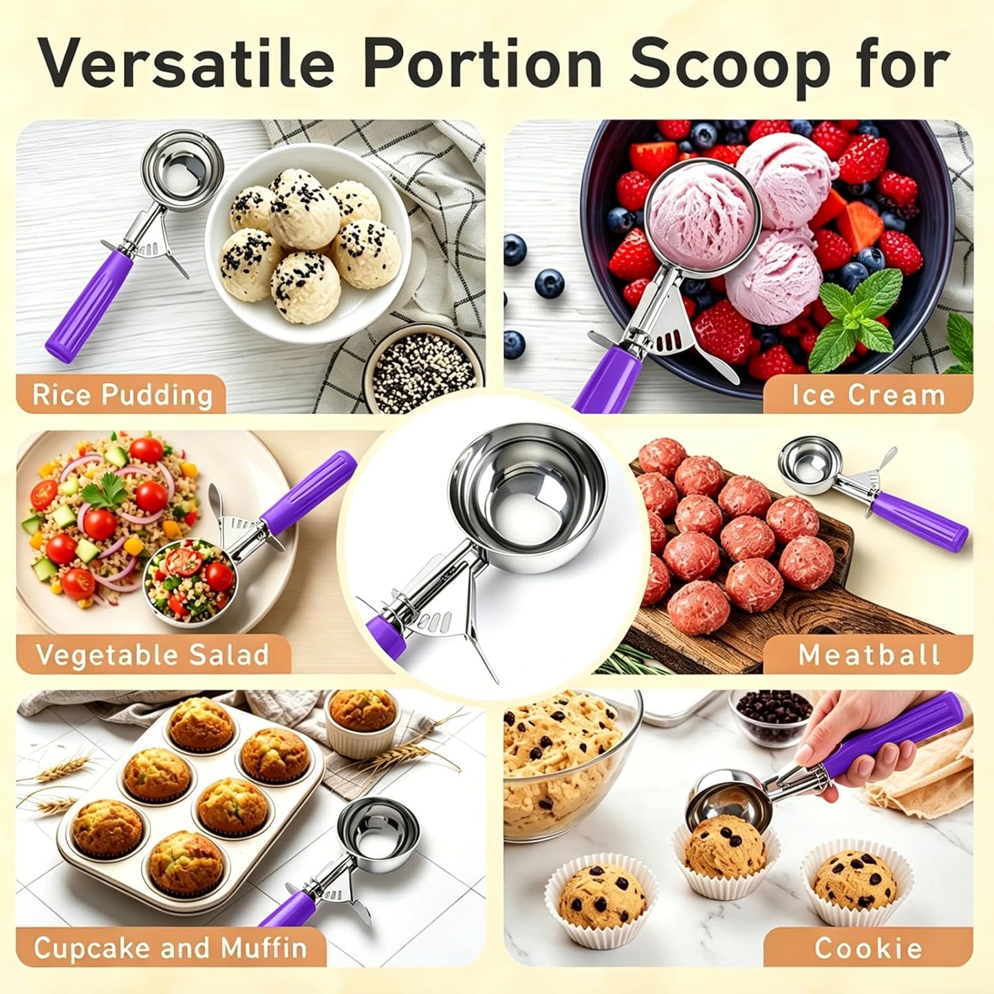 Fayomir 2 oz Scoop, Cookie Scoop for Baking, 2 oz Ice Cream Scoop with Trigger, #16 Disher, Portion Scoop, Blue Handle, Food Scoop for Ice Cream, Muffin, Cupcake Batter, Mashed Potato, Cookie Dough