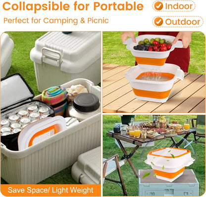 ROTTOGOON Collapsible Colander Set with Strainer Bowl, 2 in 1 Fruit Washing Basket with Strainer, 5 + 3 QT Plastic Colanders for Kitchen, Foldable Double Layered Colanders Bowl for Vegetable, Grey