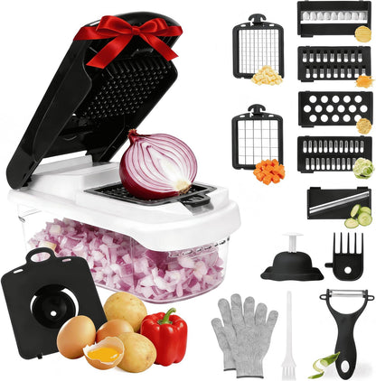 Mandoline Slicer for Kitchen, Vegetable Chopper & Dicer, Professional Food Slicer with Stainless Steel Blades, Safe Veggie Chopper for Onion Potato Carrot Fruit, Easy to Clean
