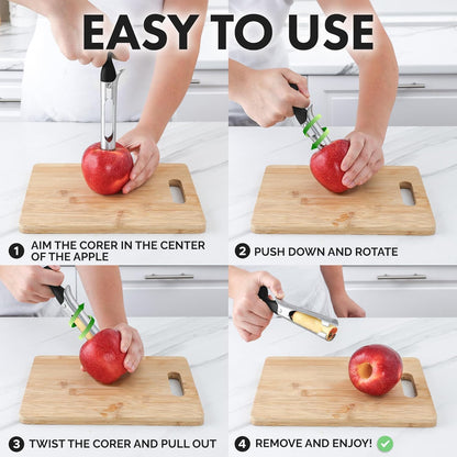 Zulay Kitchen Stainless Steel Pineapple Corer & Slicer – Heavy Duty Pineapple Cutter & Eye Removal Tool – Effortless Core Remover Tool with Sharp Reinforced Blade & Ergonomic Handle - Black