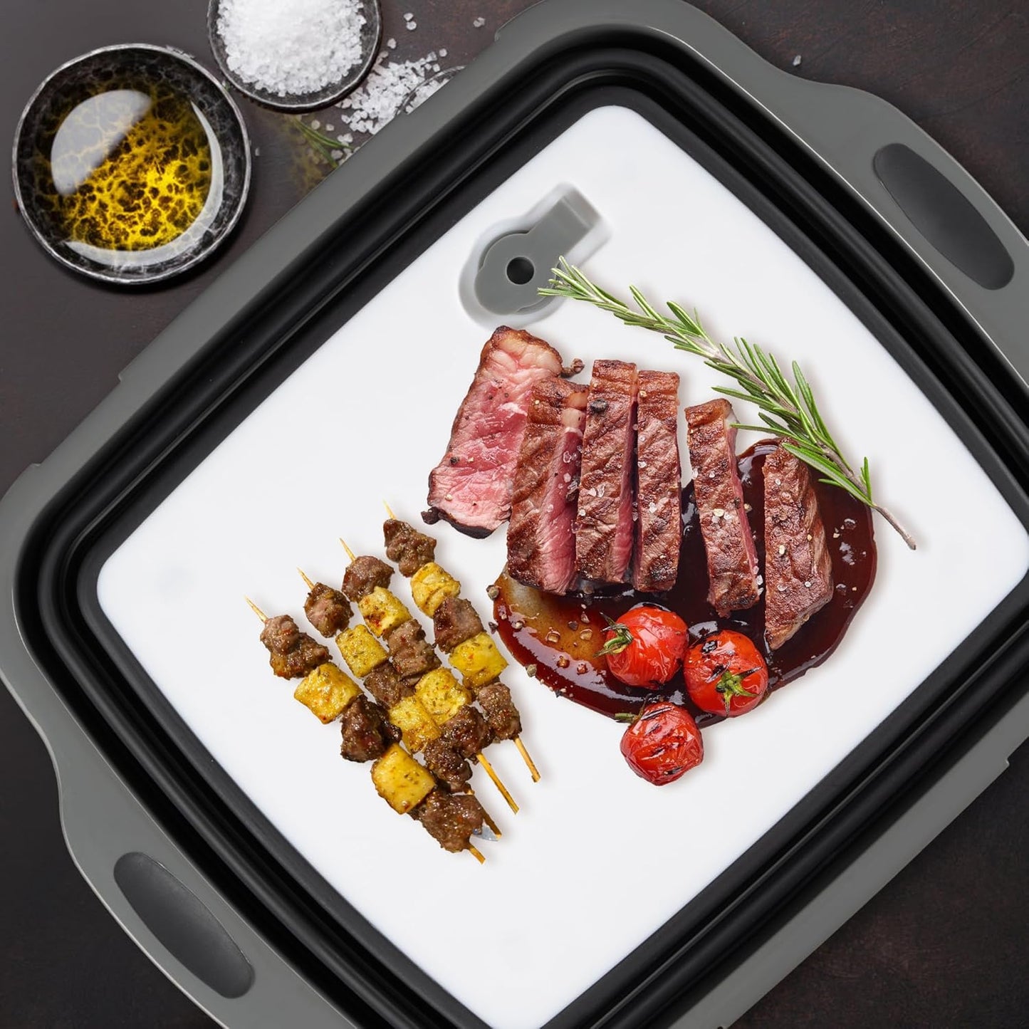 Collapsible Cutting Board(2.11 Gal/8L), BBQ Prep Tub with Locking Lid, Foldable Camping Sink with Colander, Multifunction Dish Basin for Kitchen, Bowl, Vegetable and Fruit, Storage Basket for Picnic