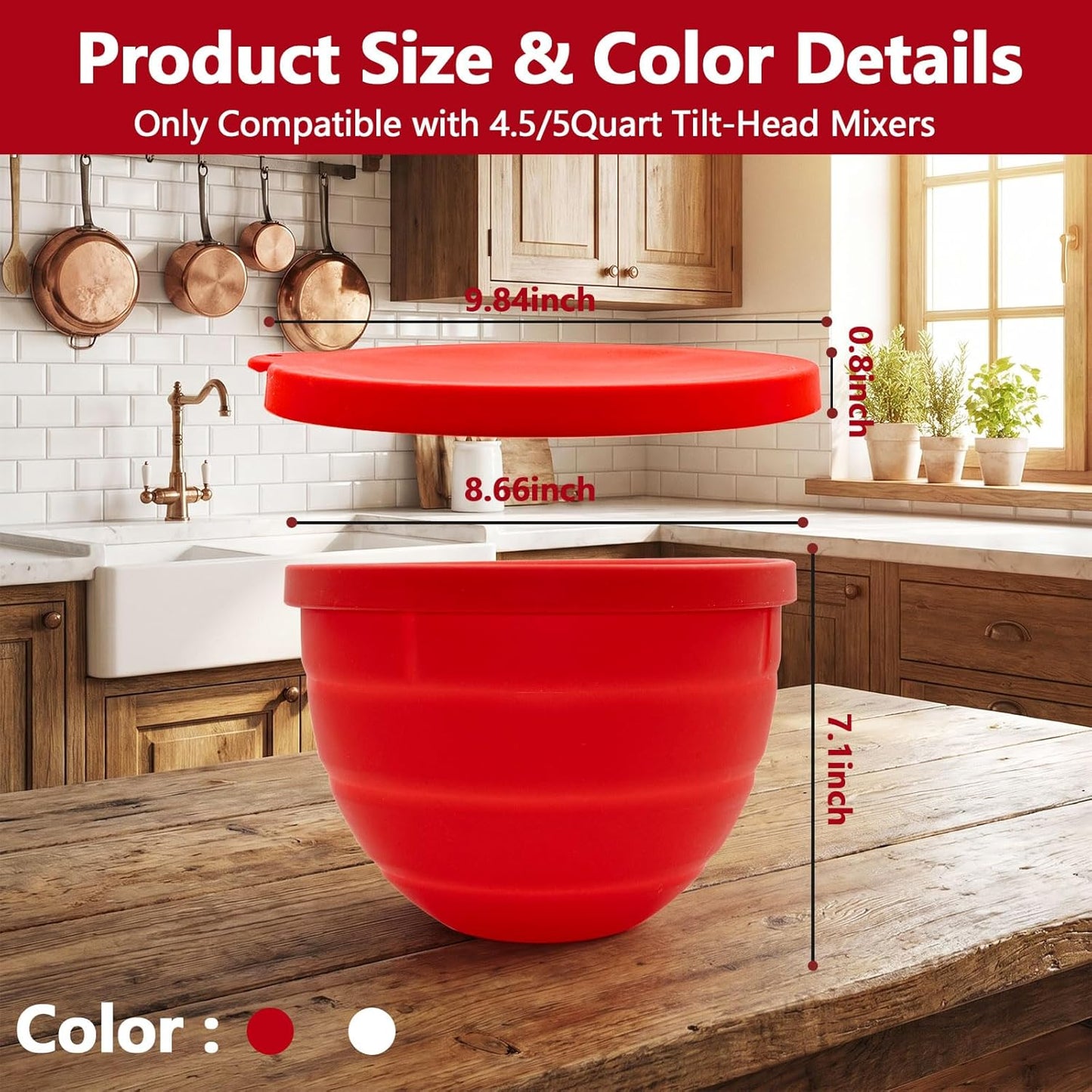 3 Pack Silicone Bowl Liners with Lids for KitchenAid 5QT Tilt Head Mixer, Collapsible Food-Grade Bowl Inserts, Thick Heat/Cold Resistant Silicone Mixing Bowl Liners