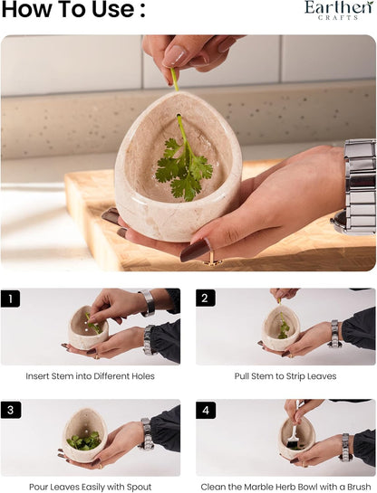 Marble Herb Peeler 3 Inches Cream Leaf Stripper with Brush for Fast Leaf Removal, Ideal for Parsley, Rosemary, and Cooking Salads