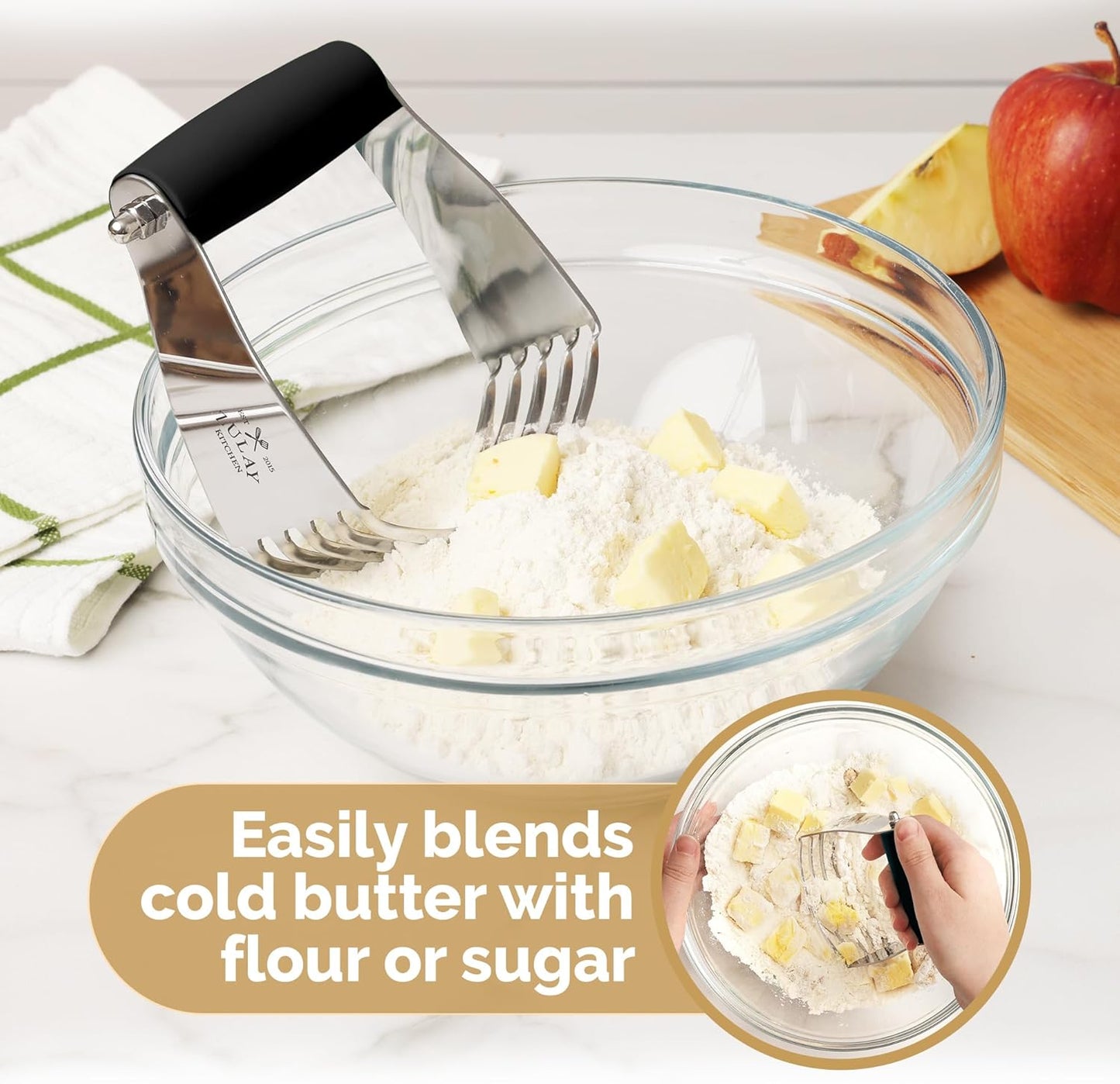 Zulay Kitchen Dough Blender - Stainless Steel Pastry Cutter, Heavy Duty Dough Cutter With Blades, Pastry Blender And Butter Cutter - Pastry Cutter For Baking (Blue)