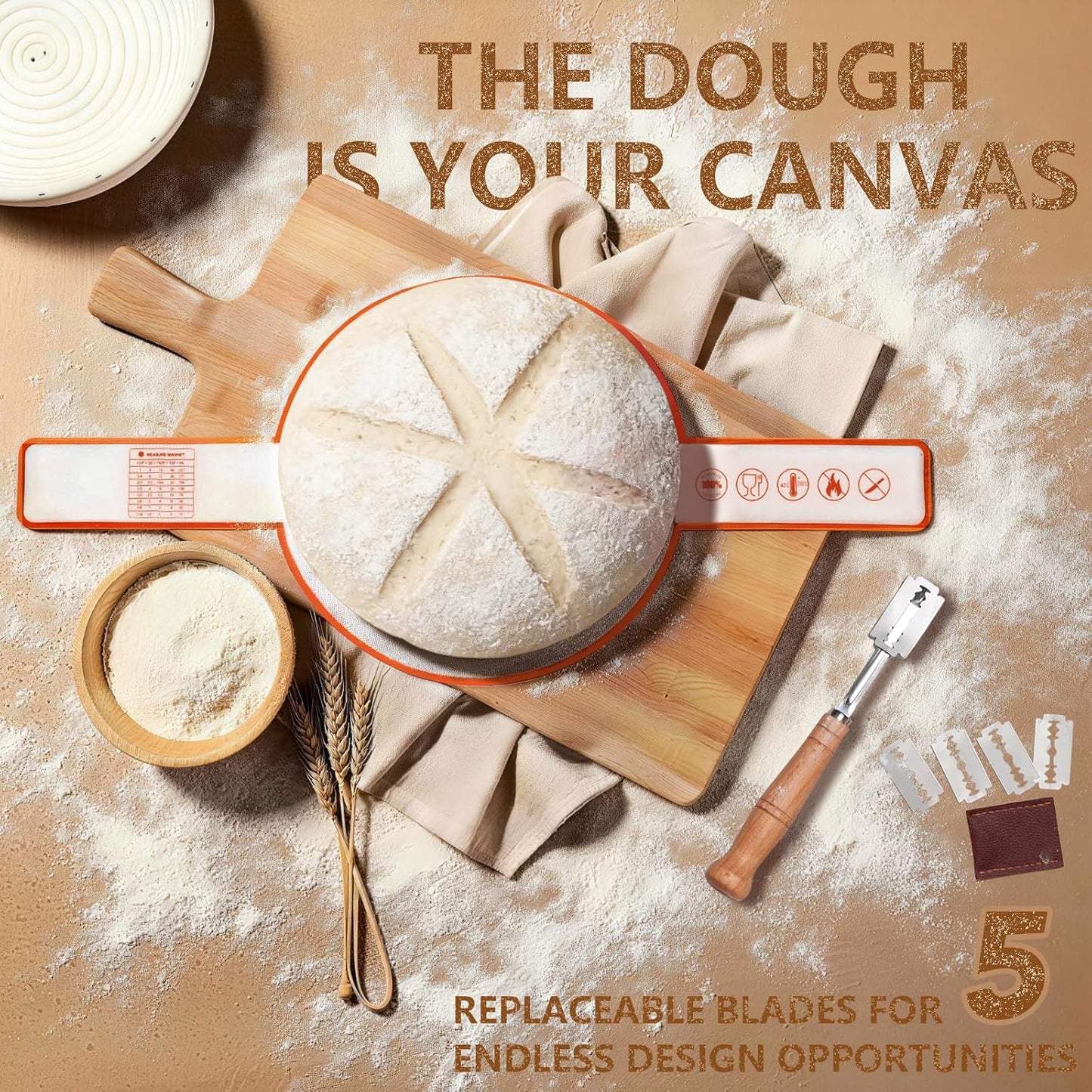 Sourdough Starter Kit for Beginners – Complete Sourdough Kit with Banneton Basket, Bread Lame with Blades, Starter Jar, Bread Stencil, Dough Scraper & Recipe Guide – Sourdough Bread Making Kit