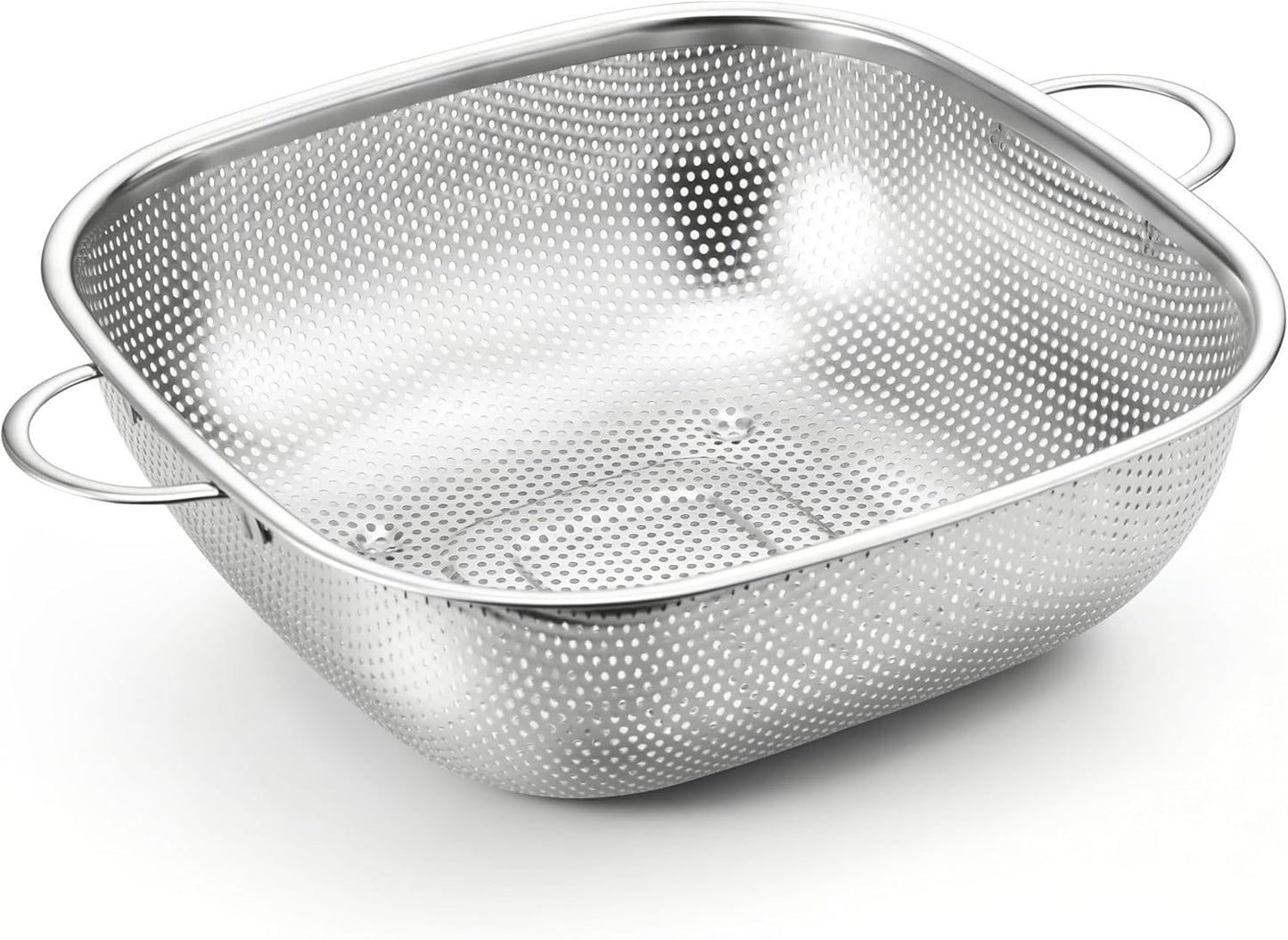 E-far 3 Pack Colander for Kitchen, Square Stainless Steel Metal Strainer Colander with Handle for Draining Food Pasta Vegetable, Micro-Perforated & Elevated Feet, Dishwasher Safe(2.4/4/6QT)