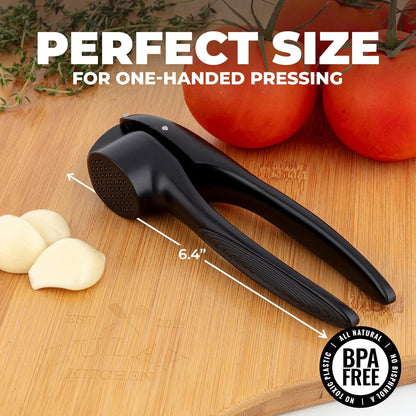 Zulay Kitchen Premium Garlic Press Set - Rust Proof Professional Garlic Mincer Tool - Easy-Squeeze, Easy-Clean with Soft, Ergonomic Handle - Silicone Garlic Peeler & Brush (Silver)