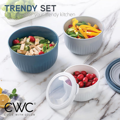 COOK WITH COLOR Prep Bowls with Lids- Wide and Deep Nesting Plastic Small Mixing Bowl Set with Lids, 8 Piece Set - Wide Bowls, Blue