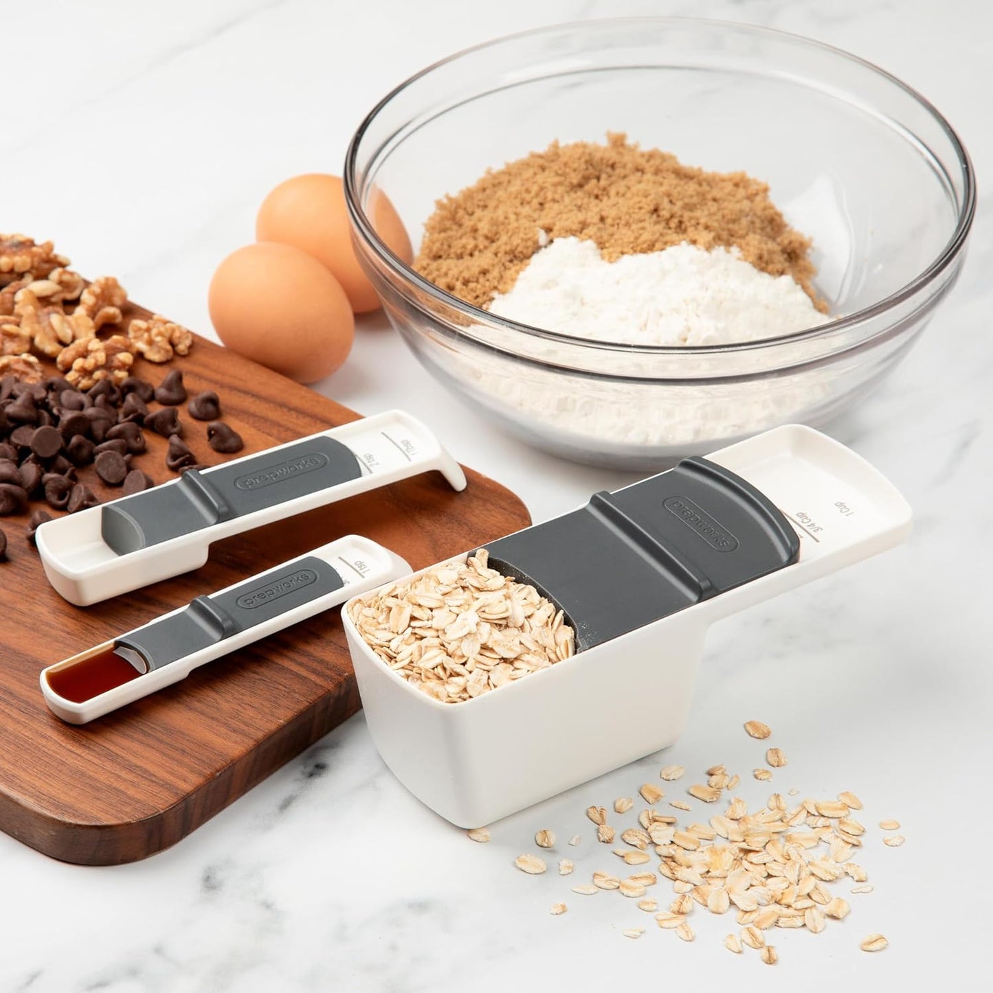 Prepworks Adjustable Measuring Cup & Spoons Set, Measures from 1/4tsp to 1 Cup, For Dry and Wet Ingredients, 3-Piece Set