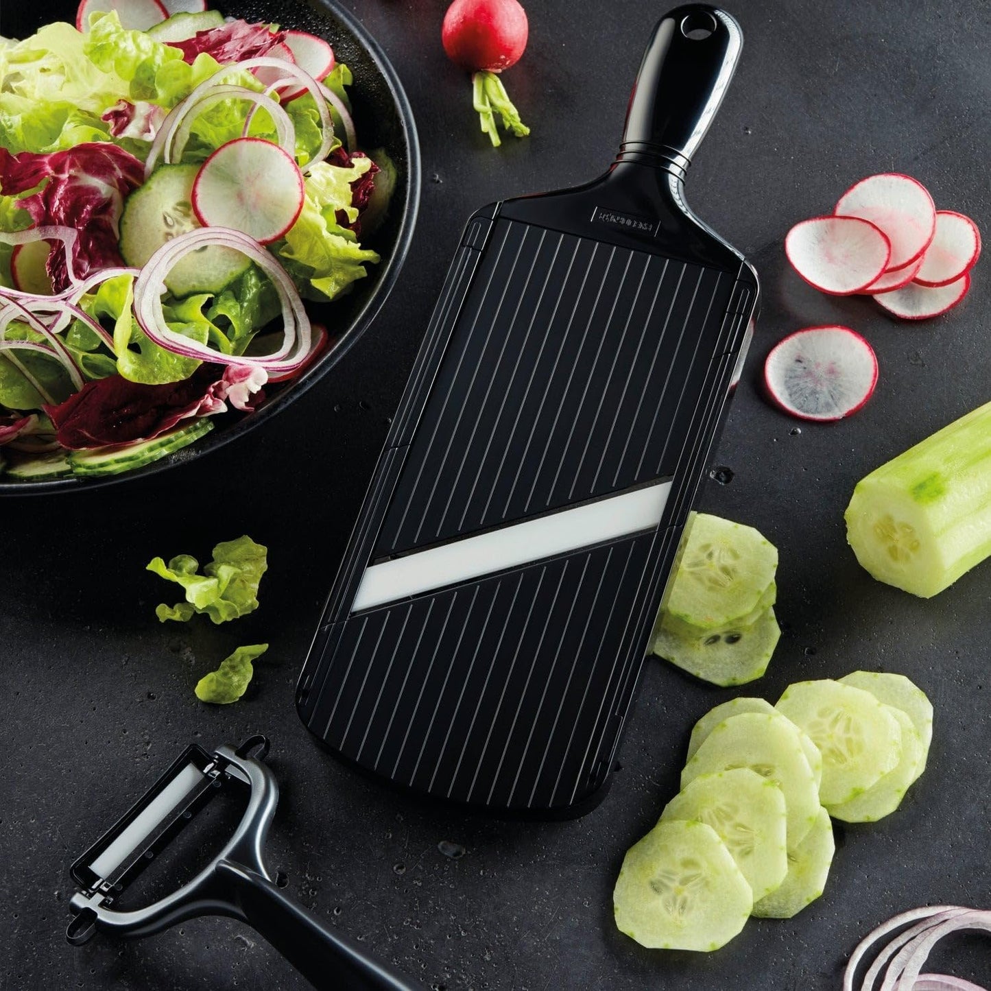 Kyocera Advanced Ceramic Adjustable Mandoline Vegetable Slicer with Handguard-Black