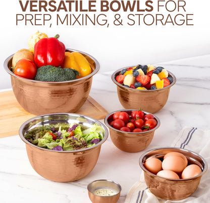 COOK WITH COLOR 18 Piece Mixing Bowls Set with Airtight Lids, Stainless Steel Bowl Organizers, Food Storage Containers, Meal Prep, Nesting Salad Bowls For Cooking, Baking, Kitchen Use, Gold