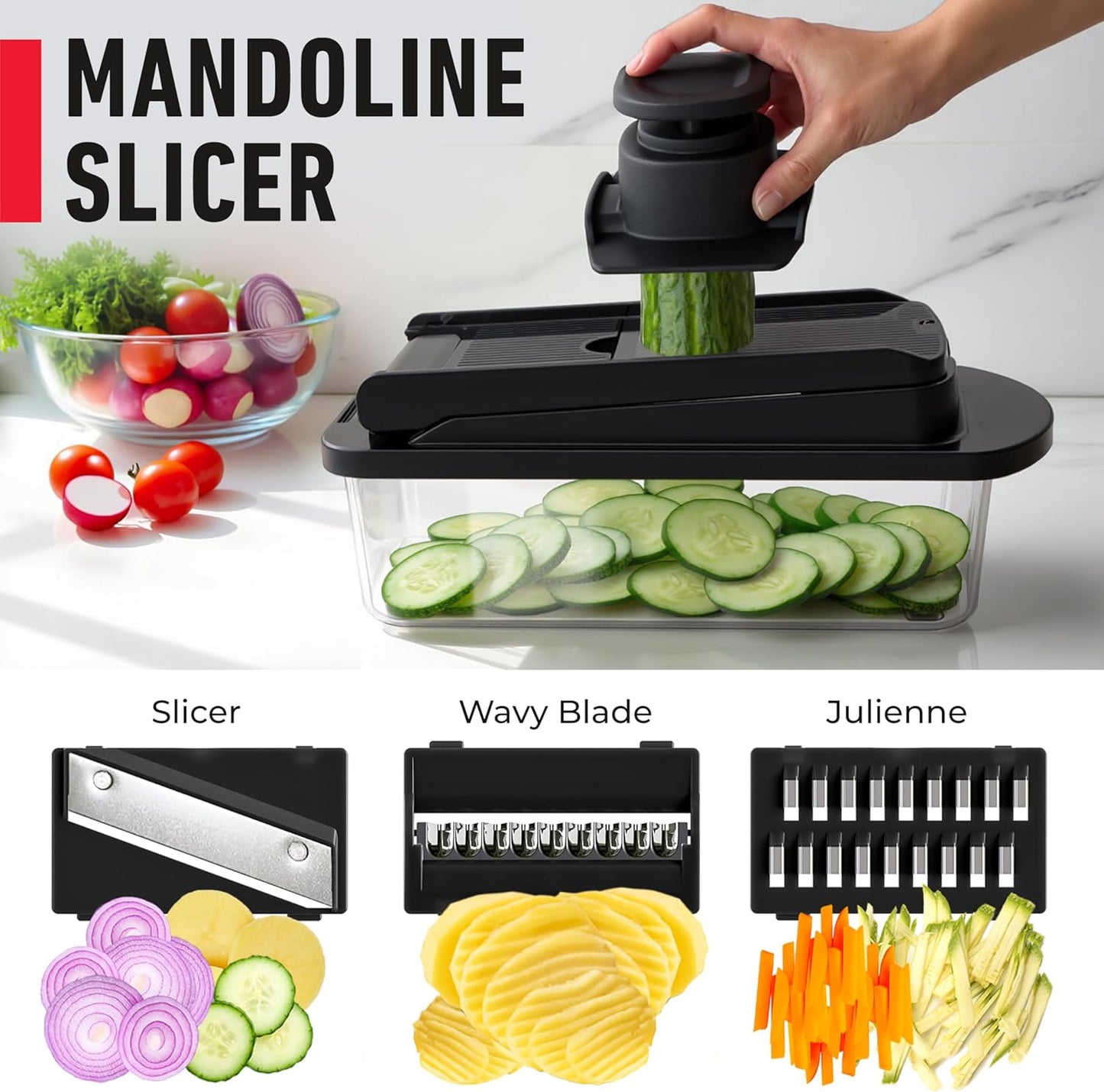 Mueller Pro-Series 10-in-1, 8 Blade Vegetable Chopper, Onion Mincer, Cutter, Dicer, Egg Slicer with Container, French Fry Cutter Potato Slicer, Home Essentials, Salad Chopper White Sand/Green