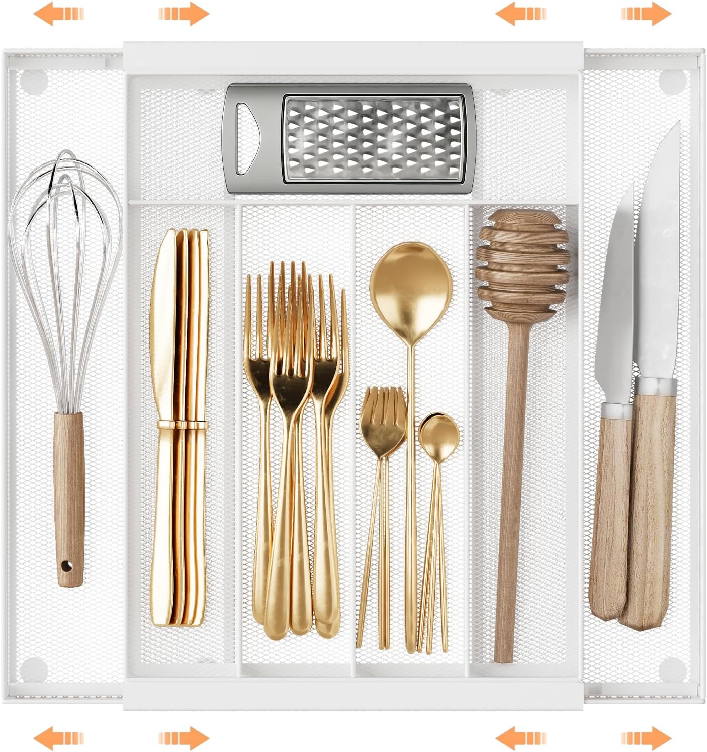 Sedegn Silverware Organizer Metal Mesh, Large Drawer Organizer, Utensil Cutlery Tray for kitchen drawers, Flatware Organizer with 6 Compartment, Black (11.3”*16“)