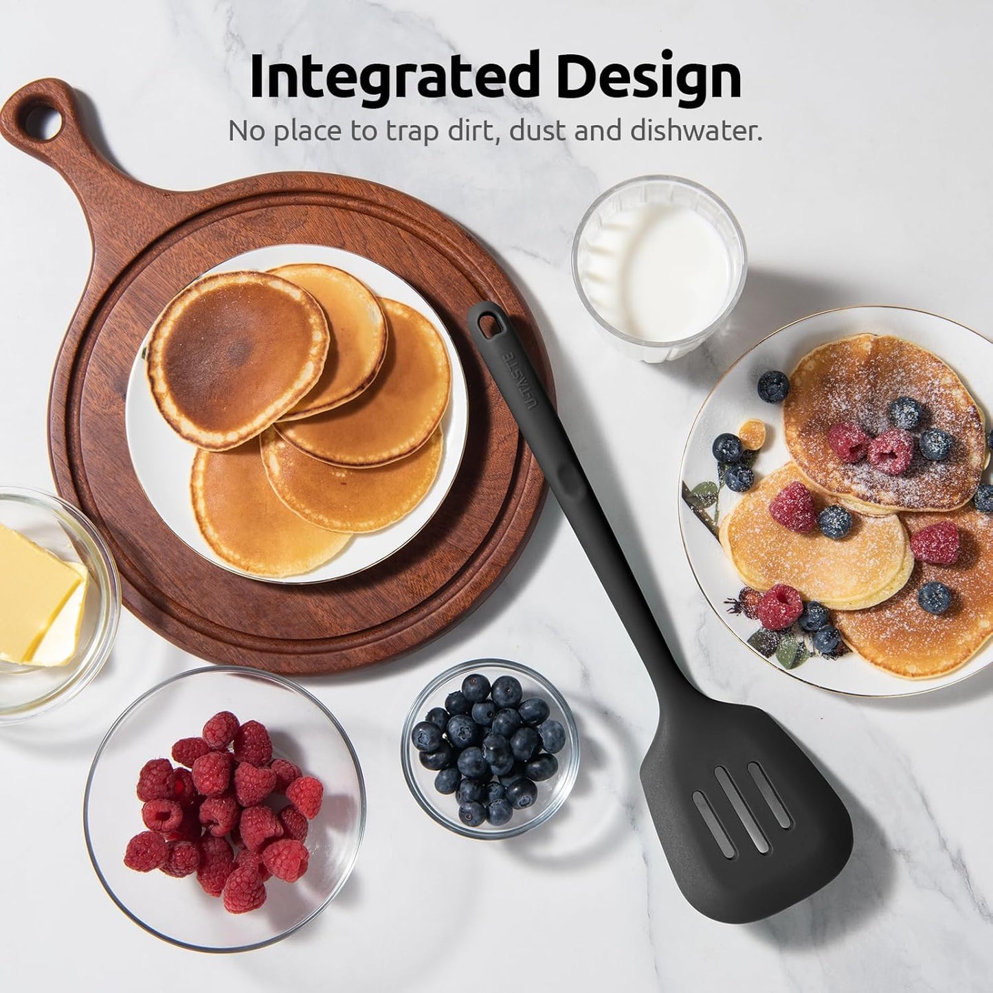 600ºF Heat Resistant Slotted Turner: U-Taste 13.6in Silicone Kitchen Spatula Flipper, 3.74in Wide Food Grade Flexible Thin Rubber Cooking Utensil for Egg, Pancake, Cookie in Nonstick Cookware (Red)