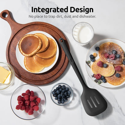 600ºF Heat Resistant Slotted Turner: U-Taste 13.6in Silicone Kitchen Spatula Flipper, 3.74in Wide Food Grade Flexible Thin Rubber Cooking Utensil for Egg, Pancake, Cookie in Nonstick Cookware (Red)