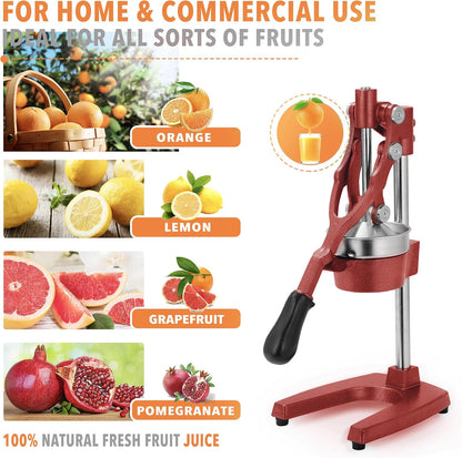 Commercial Heavy Duty Cast Iron Hand Press Manual Orange Citrus Lemon Lime Grapefruit Pomegranate Fruit Juice Squeezer Machine with Stainless Steel Cup