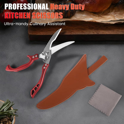 ANDONG Upgrade Heavy Duty Stainless Steel Kitchen Scissors - Professional Poultry Shears for Bone, Meat, Chicken, Fish, Turkey, Vegetables,Spring Loaded Multipurpose Ultra Sharp Utility Scissors