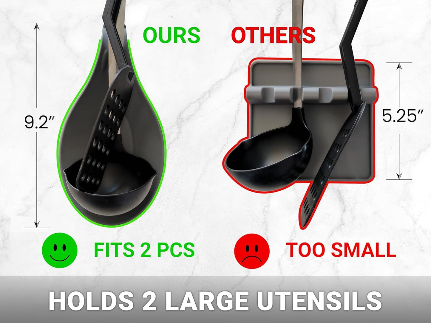 Silicone Spoon Rest for Stove Top Set of 2 – HEAT RESISTANT DISHWASHER SAFE Kitchen Utensil Holder for LARGE Utensils - Won’t Break - Non-Slip - Ideal for Glass & Induction Cooktops - for Home Cooks