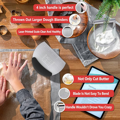 Pastry Cutter Dough Scraper Dough Cutter Scraper Tool Kitchen Pastry Blender,Stainless Steel Pastry Cutters Heavy Duty Dough Cutter for Kitchen Baking Tools,Comfortable and Dishwasher Safe (Blue)