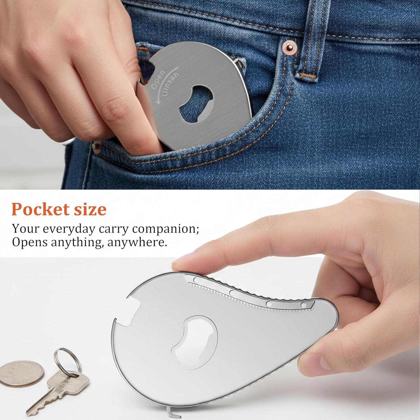 Uinxan Bottle & Jar Opener for Weak Hands & Seniors – 5 in 1 for Vacuum Seals, Soda, Small Jar Lids(0.6"-2.7"), Beer Caps, Pull Tabs – Multifunction Portable Tool for Elderly/Women/Men (Silver)