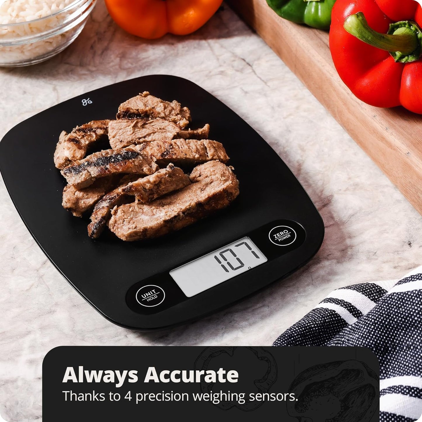 Greater Goods Food Scale – Digital Kitchen Scale, 1g Precision, Easy-Tare & Quick Conversion, Slim Compact Design, Durable & Portable | Ideal for Cooking, Baking & Meal Prep