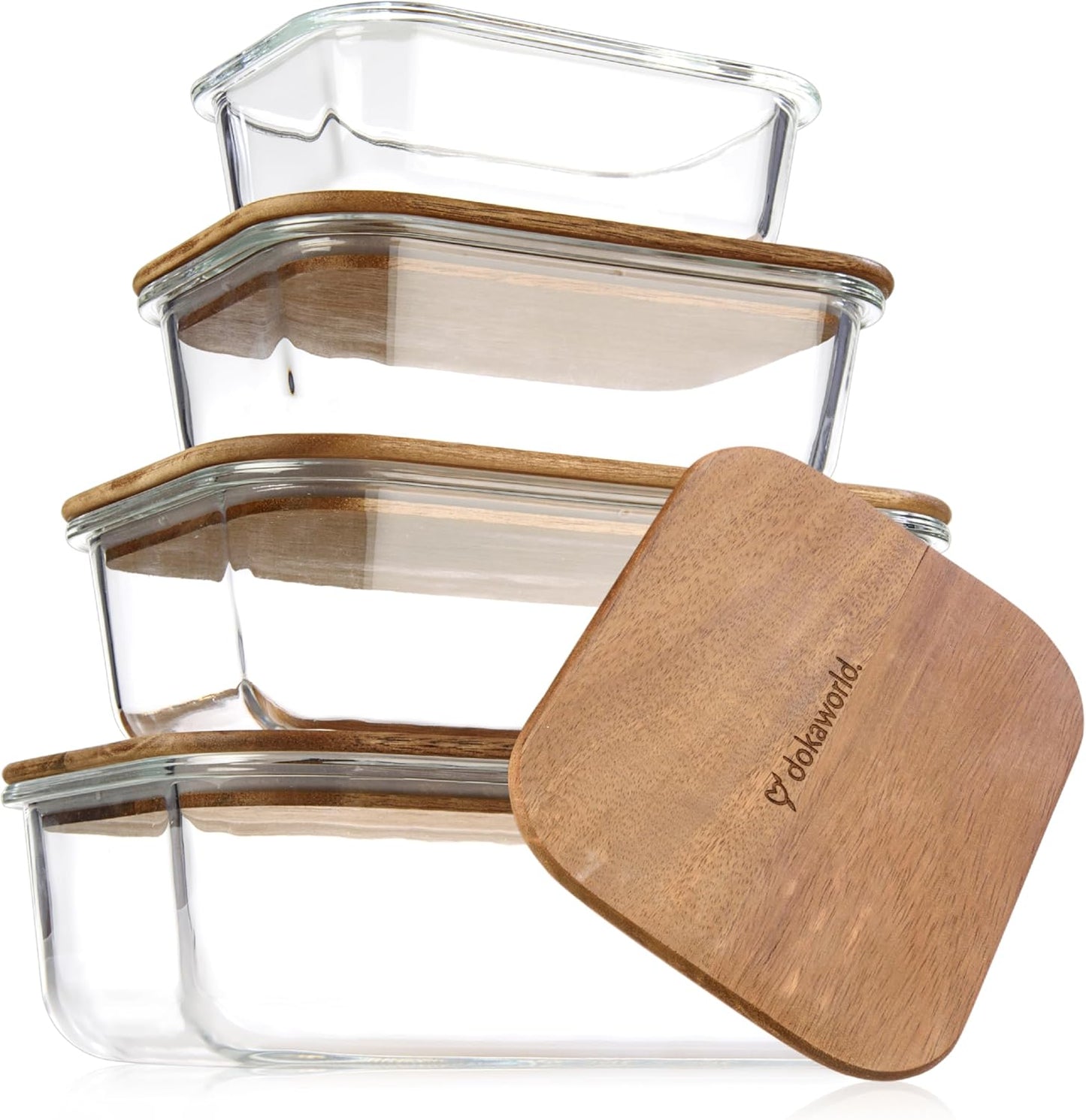 Set of 5 Nesting Glass Bowls with New Updated Acacia Lids for Foodprep, Storage, Mixing & Cooking - Microwave & Oven-ready BPA Free Durable Heat Resistant Inert Borosilicate Glass